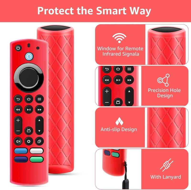 OneBom (2 Pack) Silicone TV Remote Cover, (6.2 Inch*1.5 Inch) Glow in The Dark, Anti Slip Silicone Protective Case with Lanyard(Red&Deep Blue) - Image 2